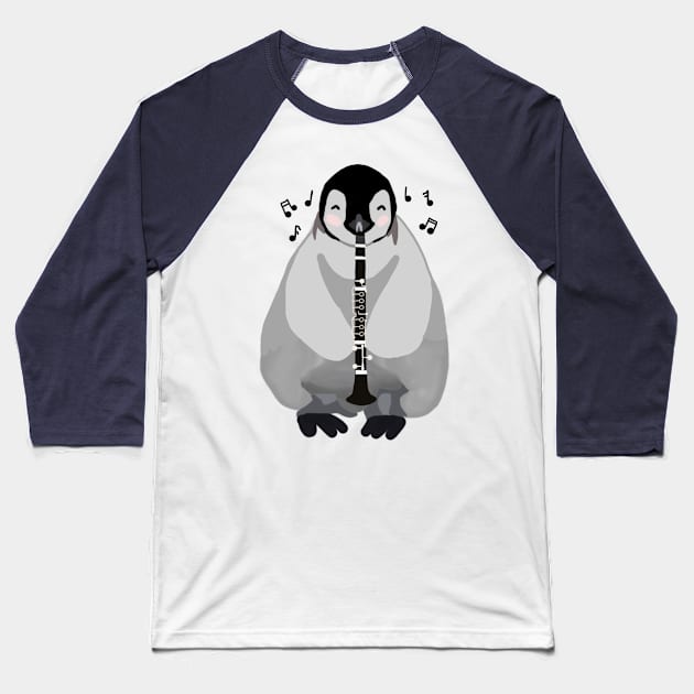 Clarinet Penguin Baseball T-Shirt by Artstuffs121